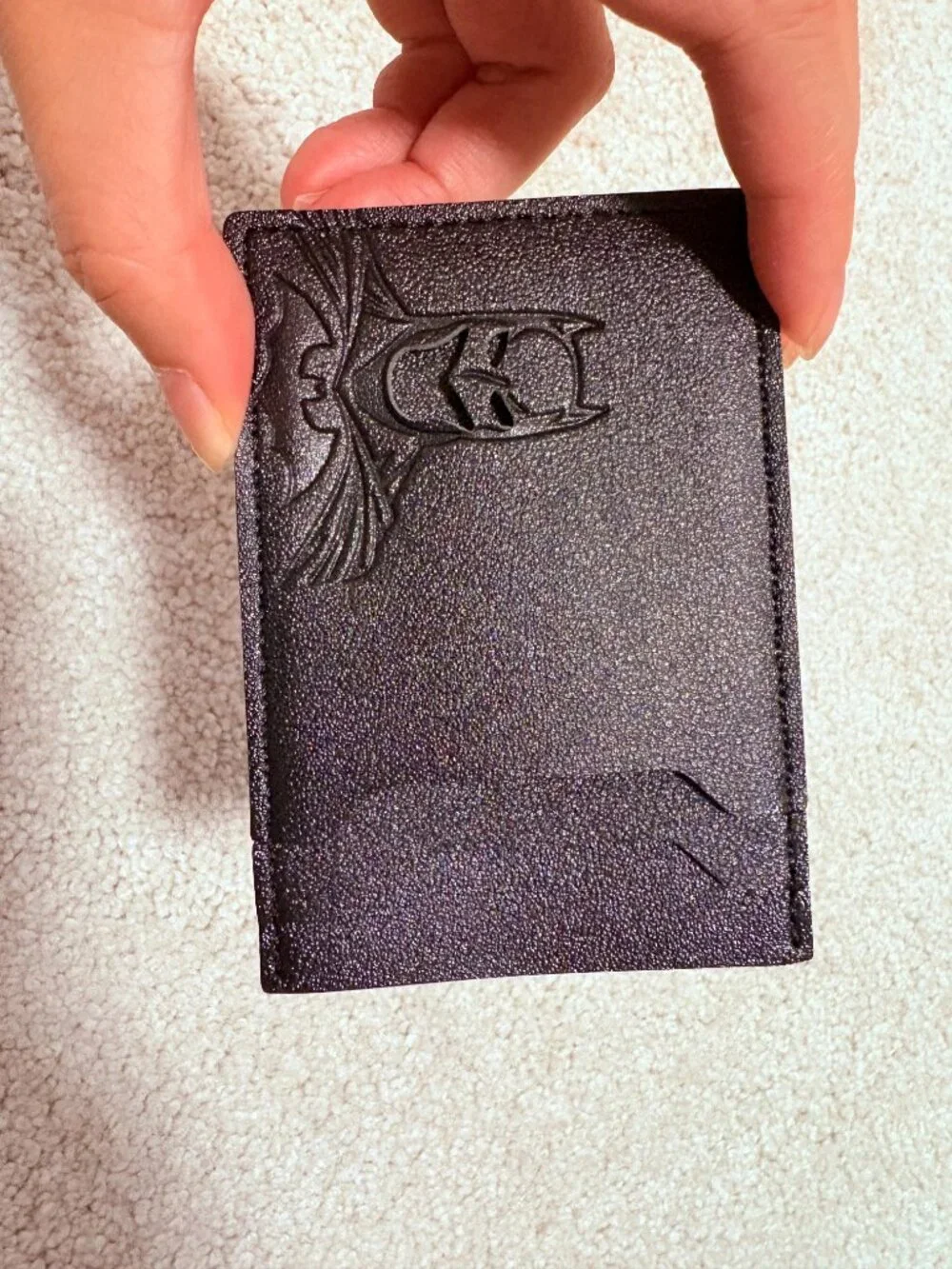Bat Mask Leather Card Holder - Minimalist Slim Wallet for ID & Credit Cards